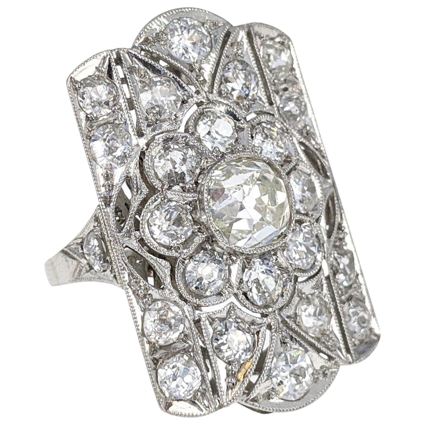 Old European Cut Diamond Floral Platinum Ring