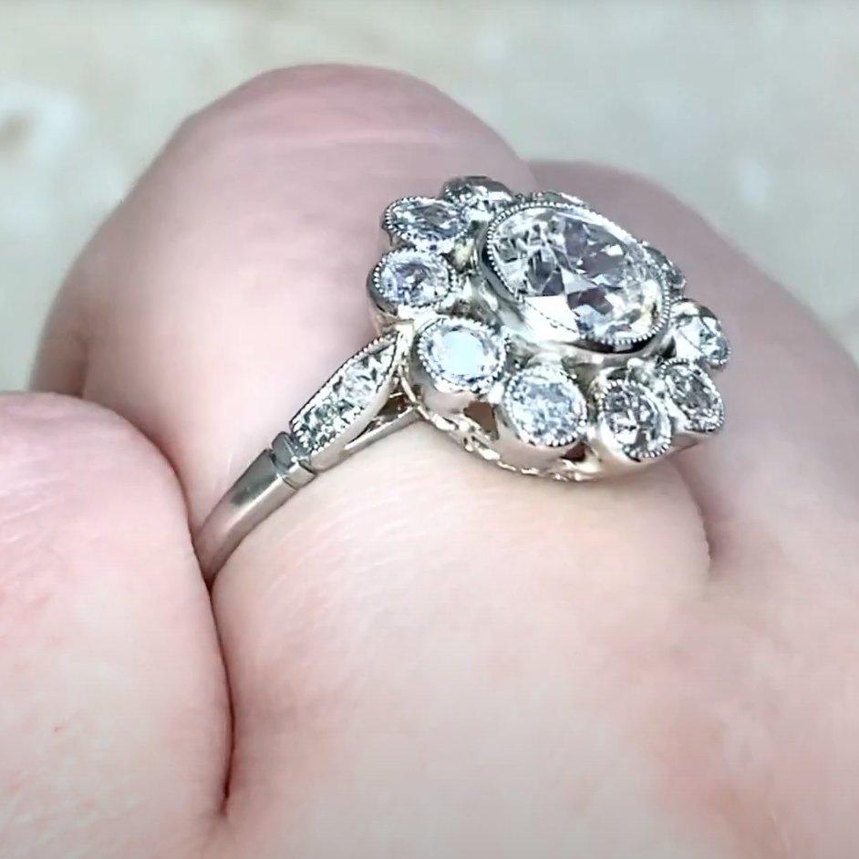 Diamant-Halo-Ring mit alteuropäischem Schliff (ca. 1,10 Karat), I Farbe, Platin (Alteuropäischer Schliff) im Angebot