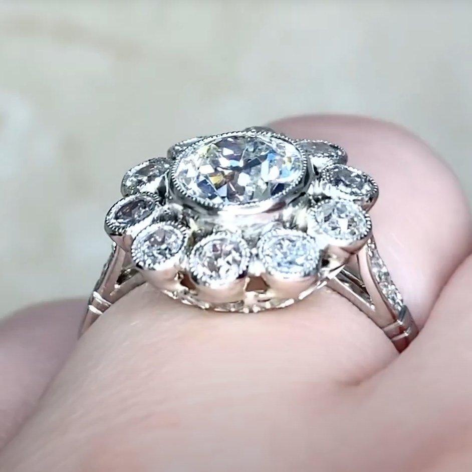 Diamant-Halo-Ring mit alteuropäischem Schliff (ca. 1,10 Karat), I Farbe, Platin im Zustand „Hervorragend“ im Angebot in New York, NY
