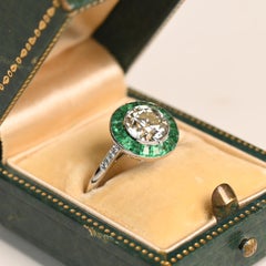 Diamond and Emerald Engagement Ring. GIA 2ct Euro Diamond Ring Platinum L VVS2