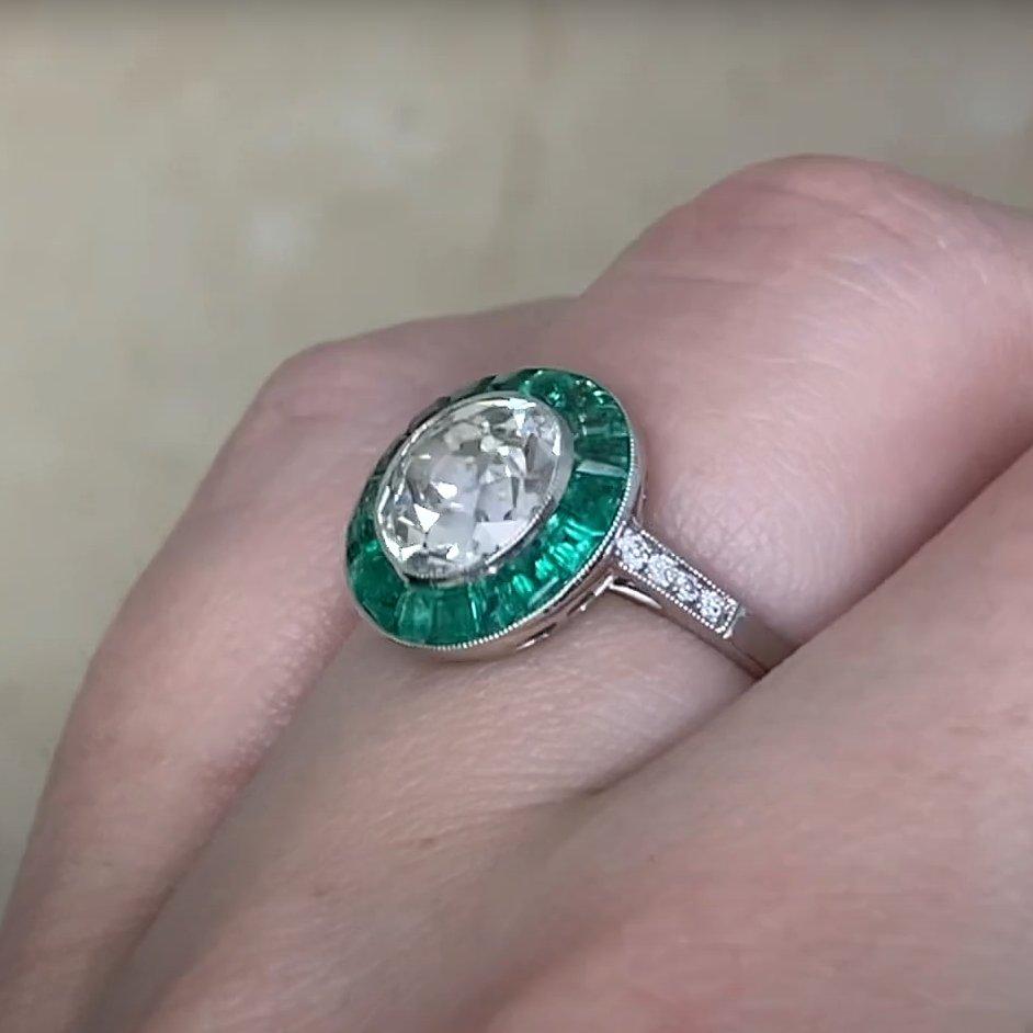 Bague halo en diamant taille européenne ancienne (GIA environ 2 carats), VVS2, platine Pour femmes en vente