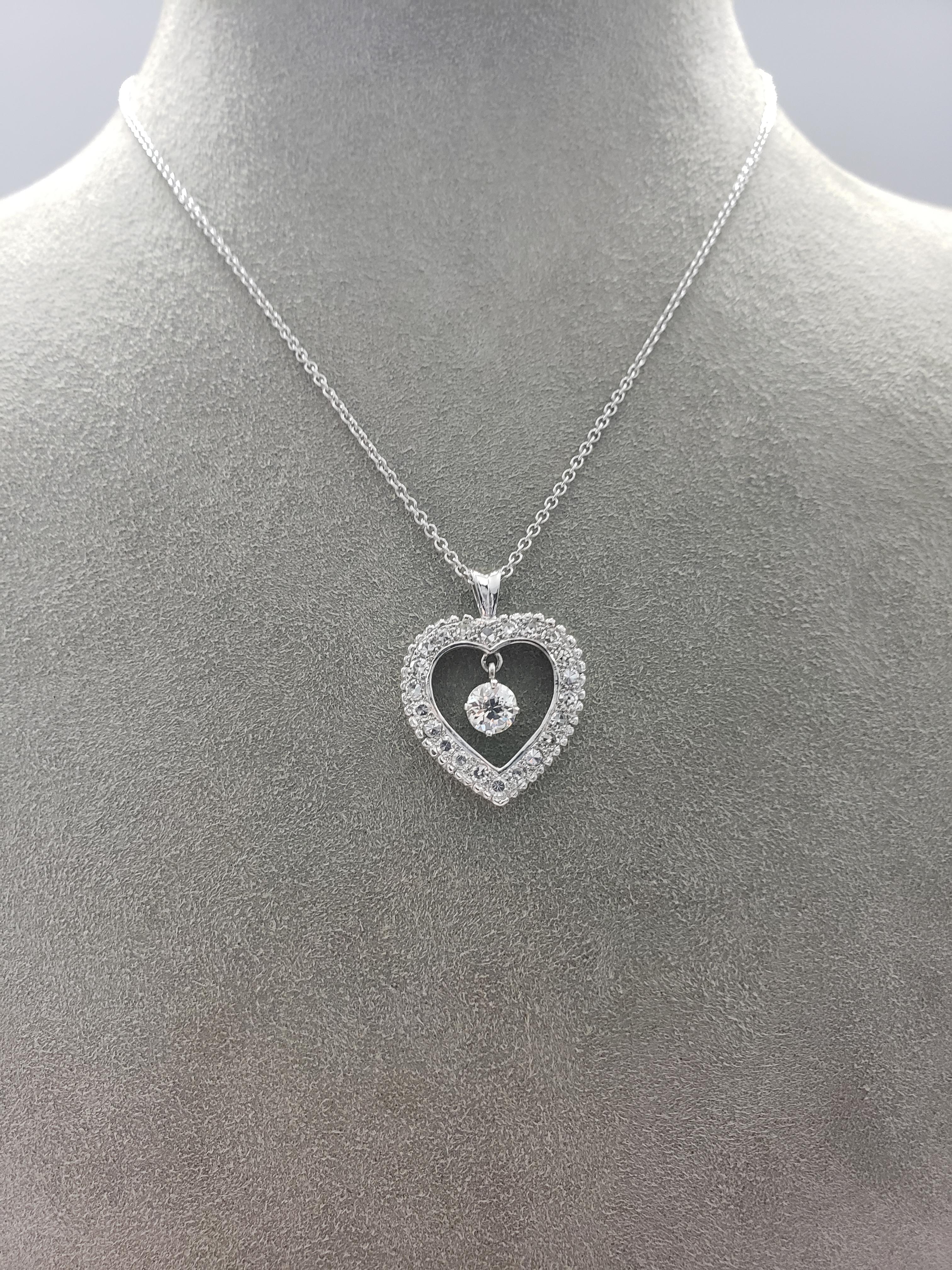 Women's Roman Malakov 1.81 Old Mine and French Cut Diamonds Heart Shape Pendant Necklace For Sale