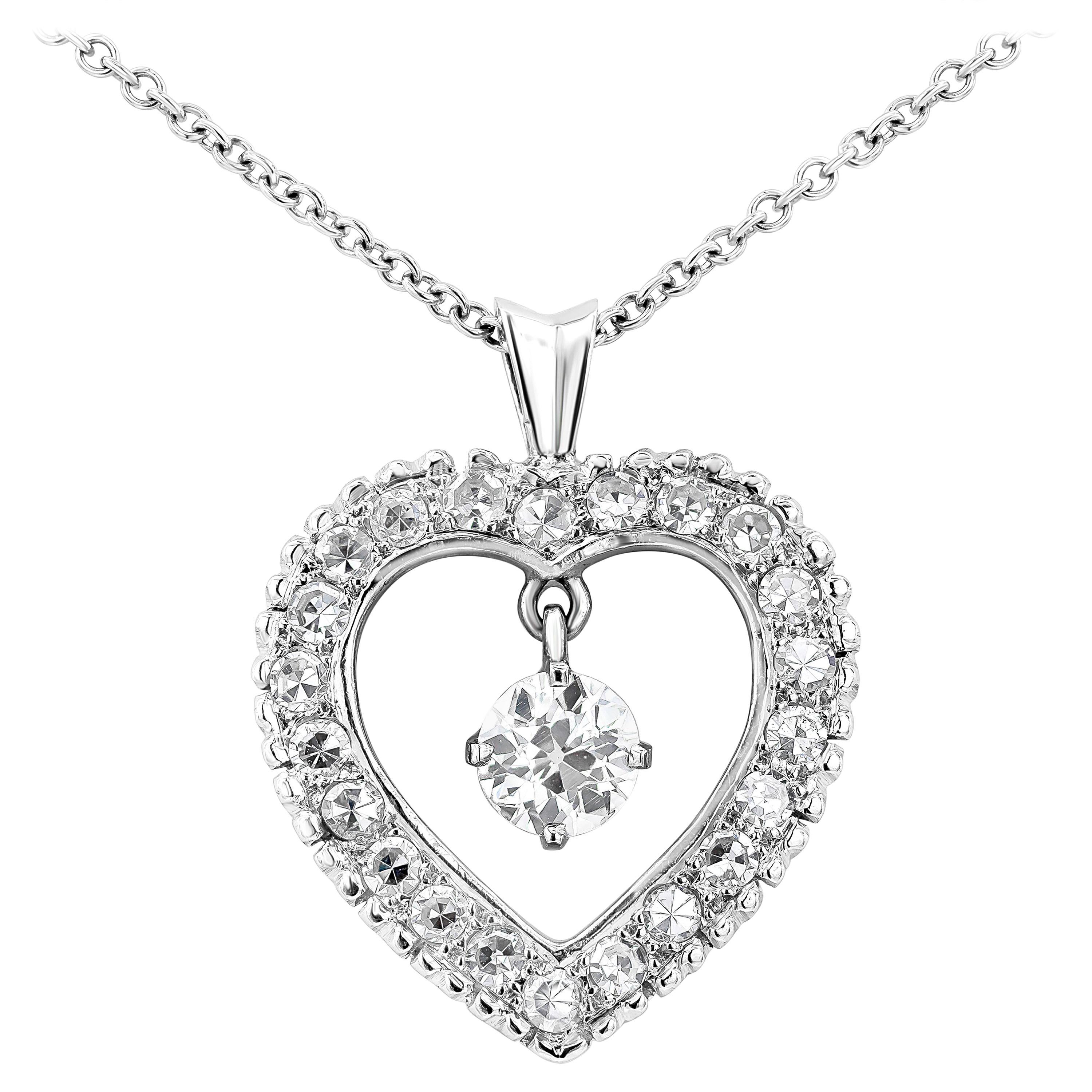 Roman Malakov 1.81 Old Mine and French Cut Diamonds Heart Shape Pendant Necklace For Sale