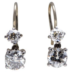 Alt-Europäischer Schliff Diamant Platin 14k Weißgold Tropfenohrringe