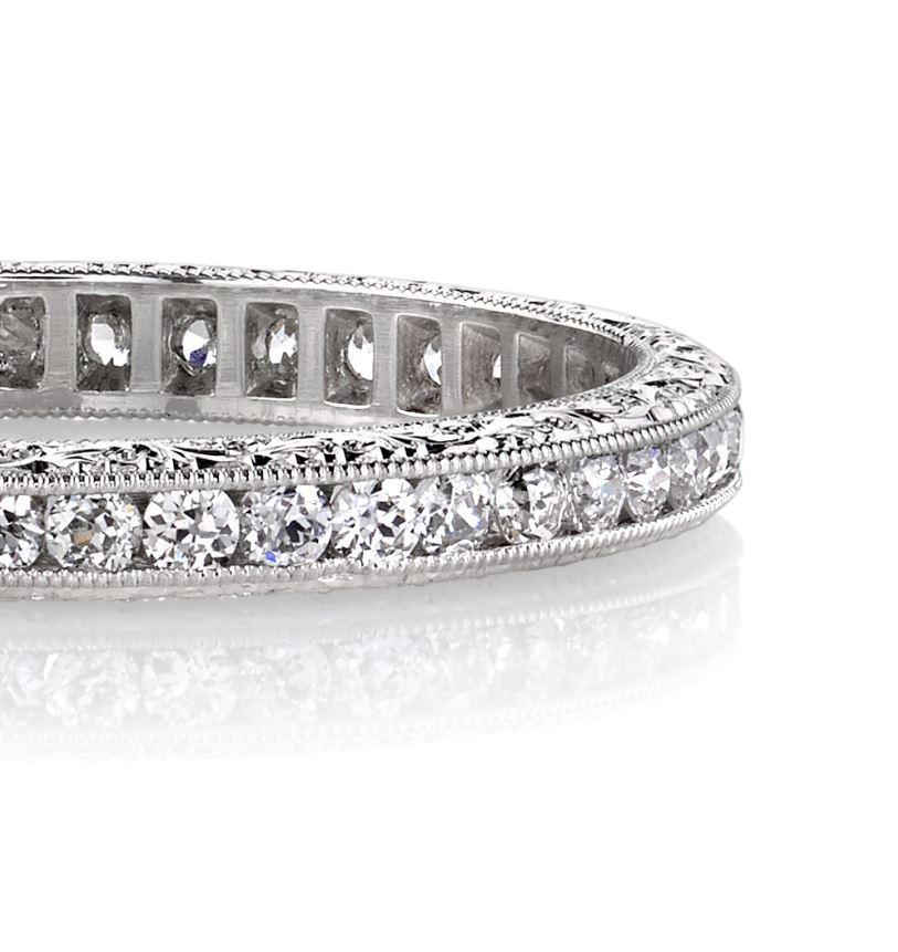 Old European Cut Handcrafted Madison Engraved Diamond Eternity Band by Single Stone For Sale