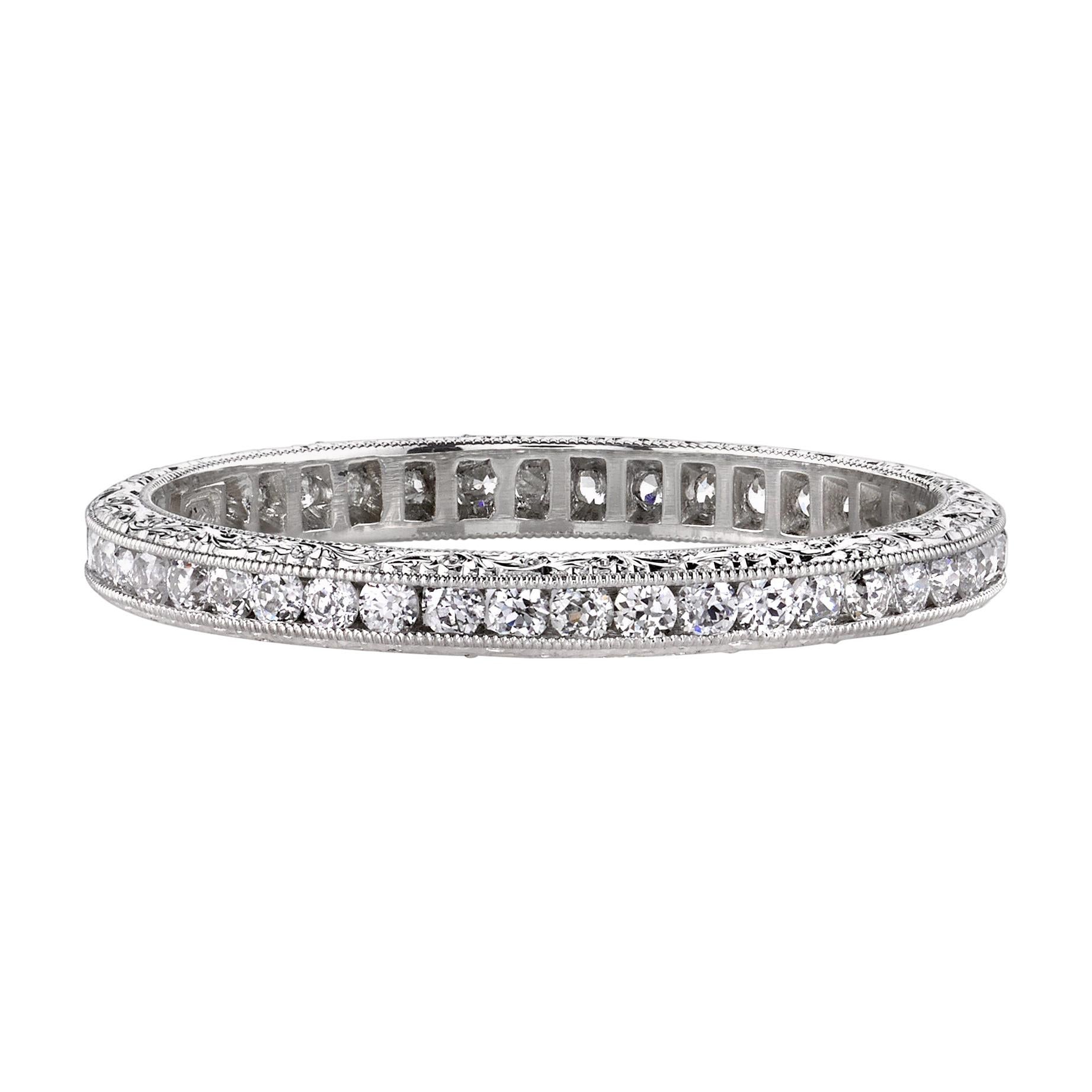 Handcrafted Madison Engraved Diamond Eternity Band by Single Stone For Sale
