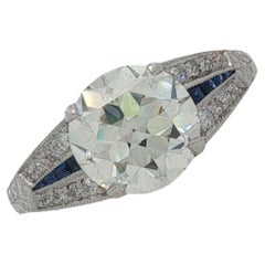 Bague de fiançailles en platine avec diamant de taille européenne certifié GIA Accents de saphir