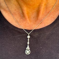 Old European Cut Diamond Platinum Lavalier Vintage Pendant Necklace Original Box