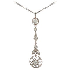 Old European Cut Diamond Platinum Lavalier Vintage Pendant Necklace Original Box