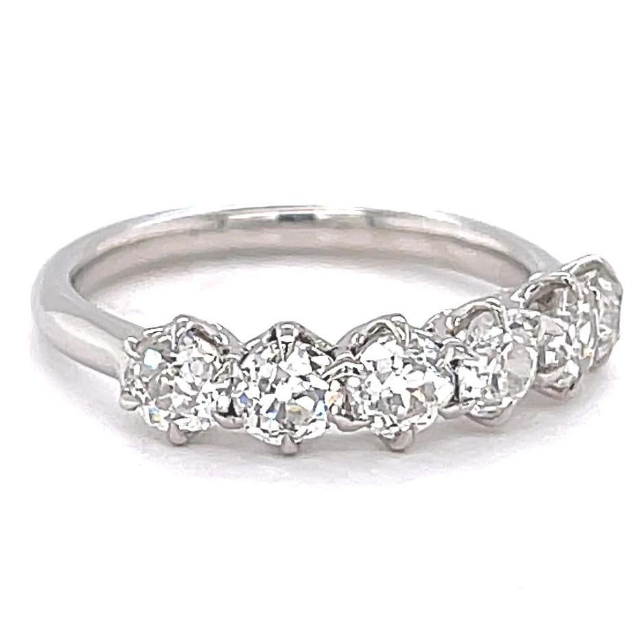 Old European Cut Diamond Platinum Six Stone Ring In New Condition In Beverly Hills, CA
