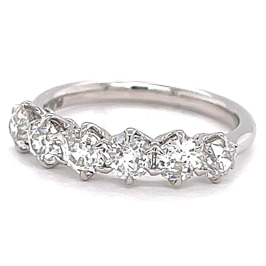 Women's or Men's Old European Cut Diamond Platinum Six Stone Ring