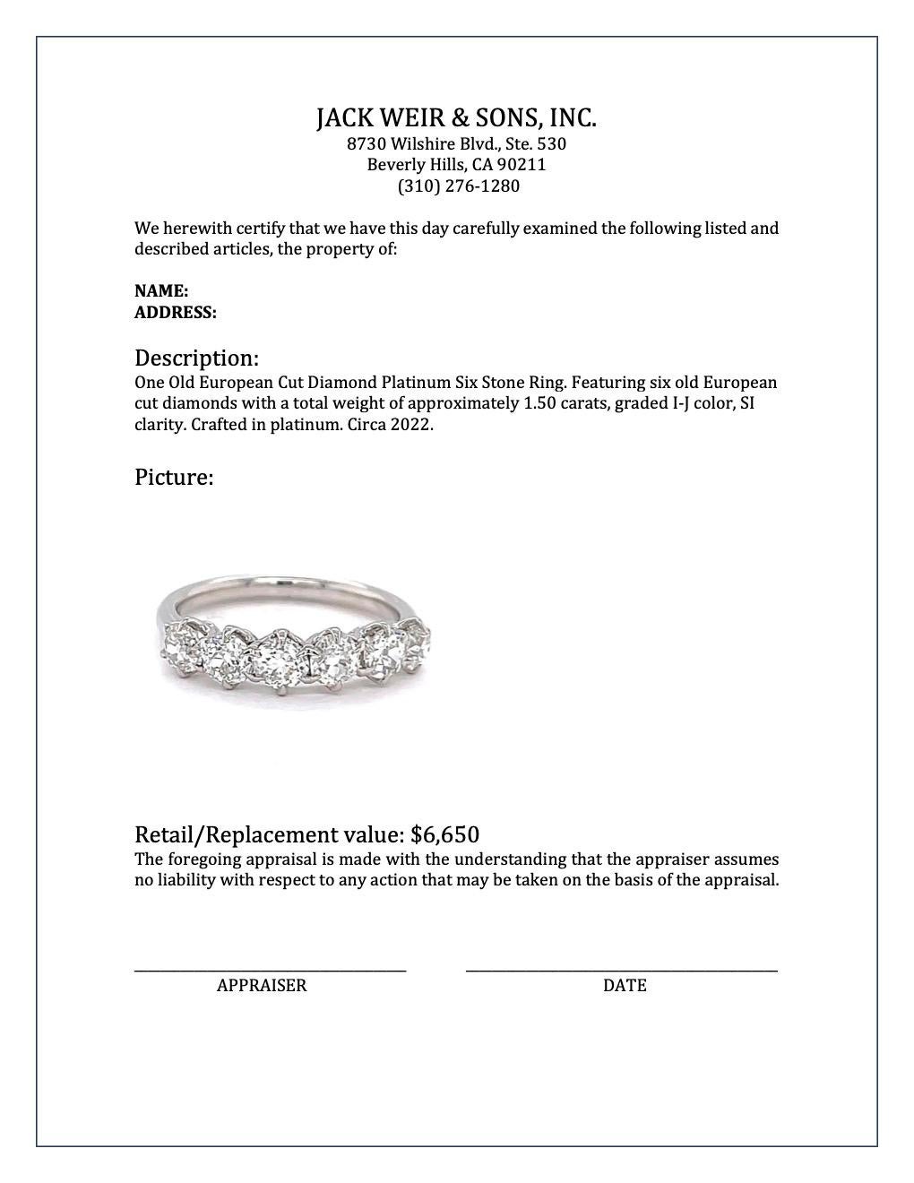 Old European Cut Diamond Platinum Six Stone Ring 2