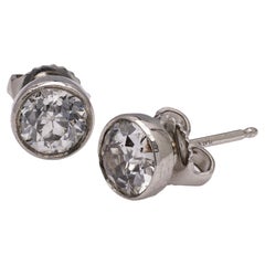 Old European Cut Diamond Platinum Stud Earrings
