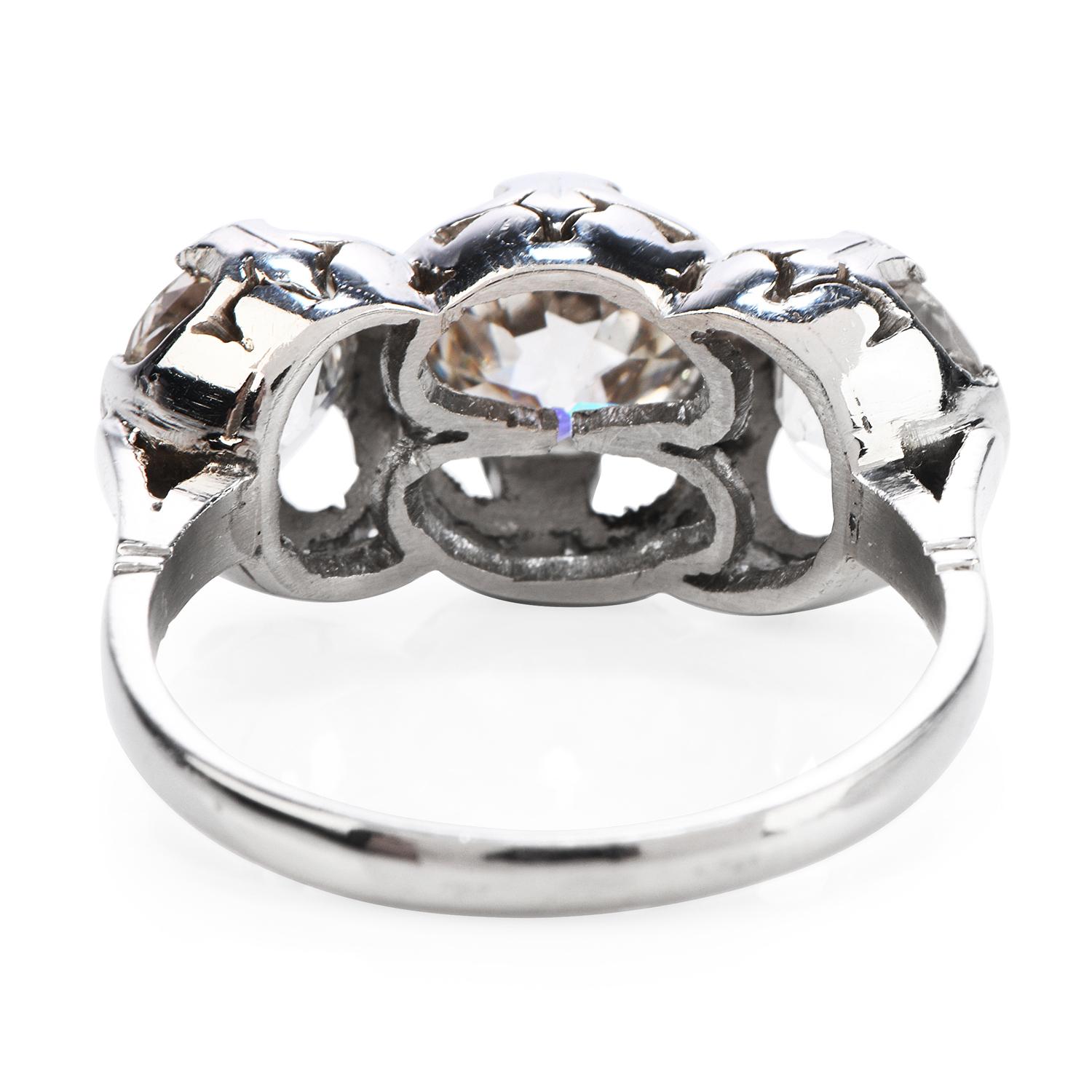 Art Deco Old European Cut Diamond Platinum Three Stone Ring