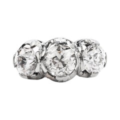 Old European Cut Diamond Platinum Three Stone Ring