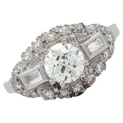 Bague de fiançailles vintage en platine avec diamant de taille européenne ancienne