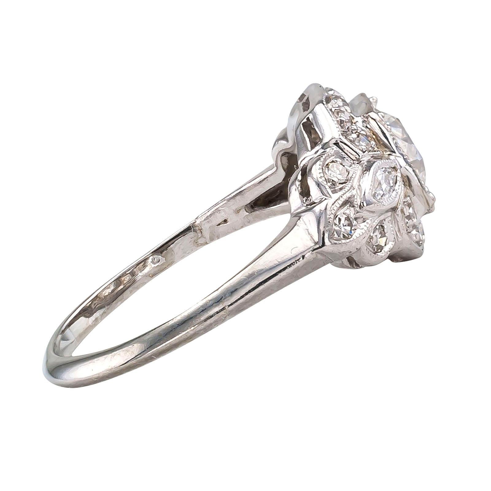 Women's Old European Cut Diamond Platinum White Gold Engagement Ring
