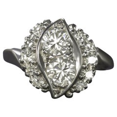Old European Cut Diamond Retro Bypass Ring in 14K White Gold