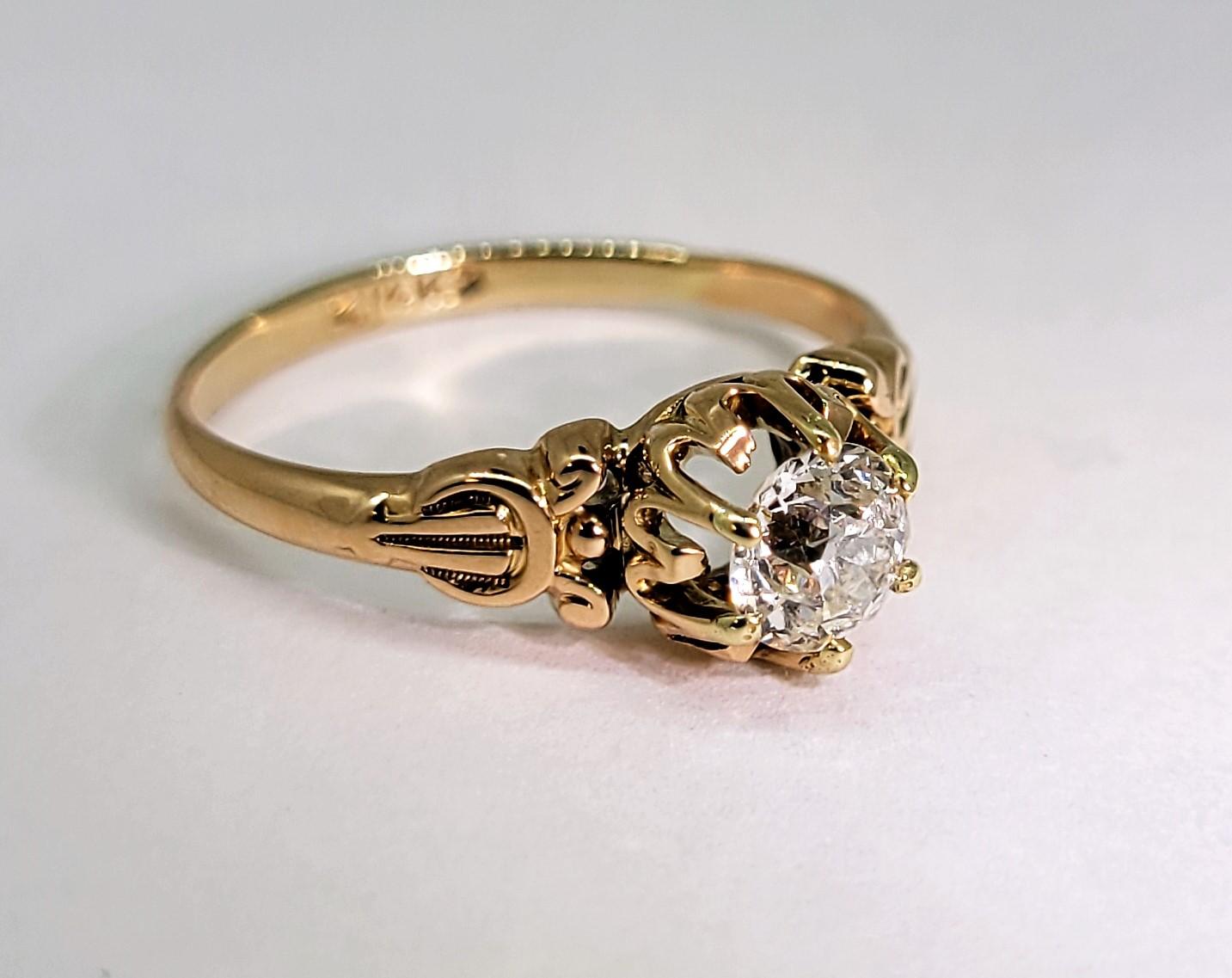 Old European Cut Diamond Ring 14 Karat Rose Gold 2