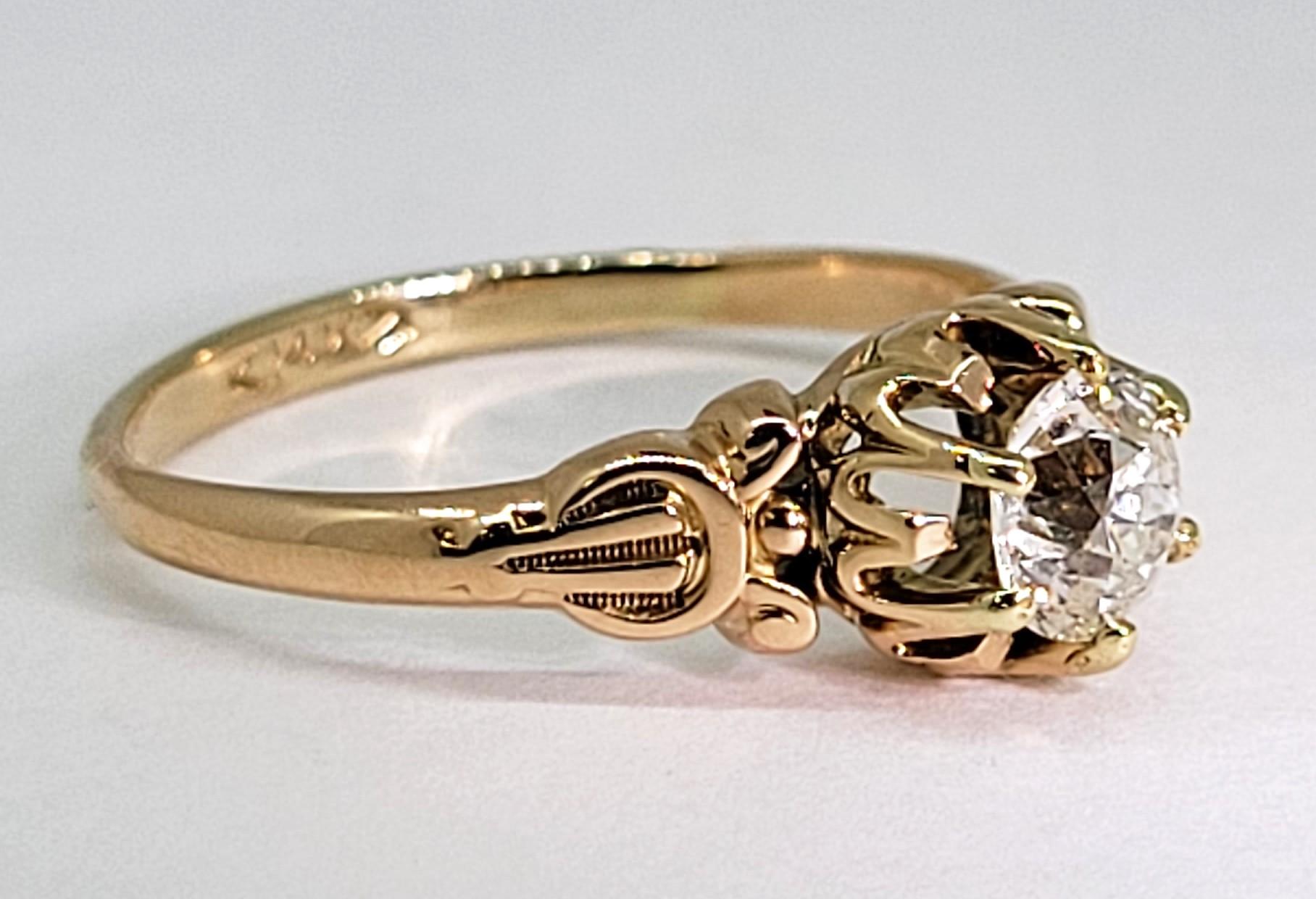 Old European Cut Diamond Ring 14 Karat Rose Gold 3