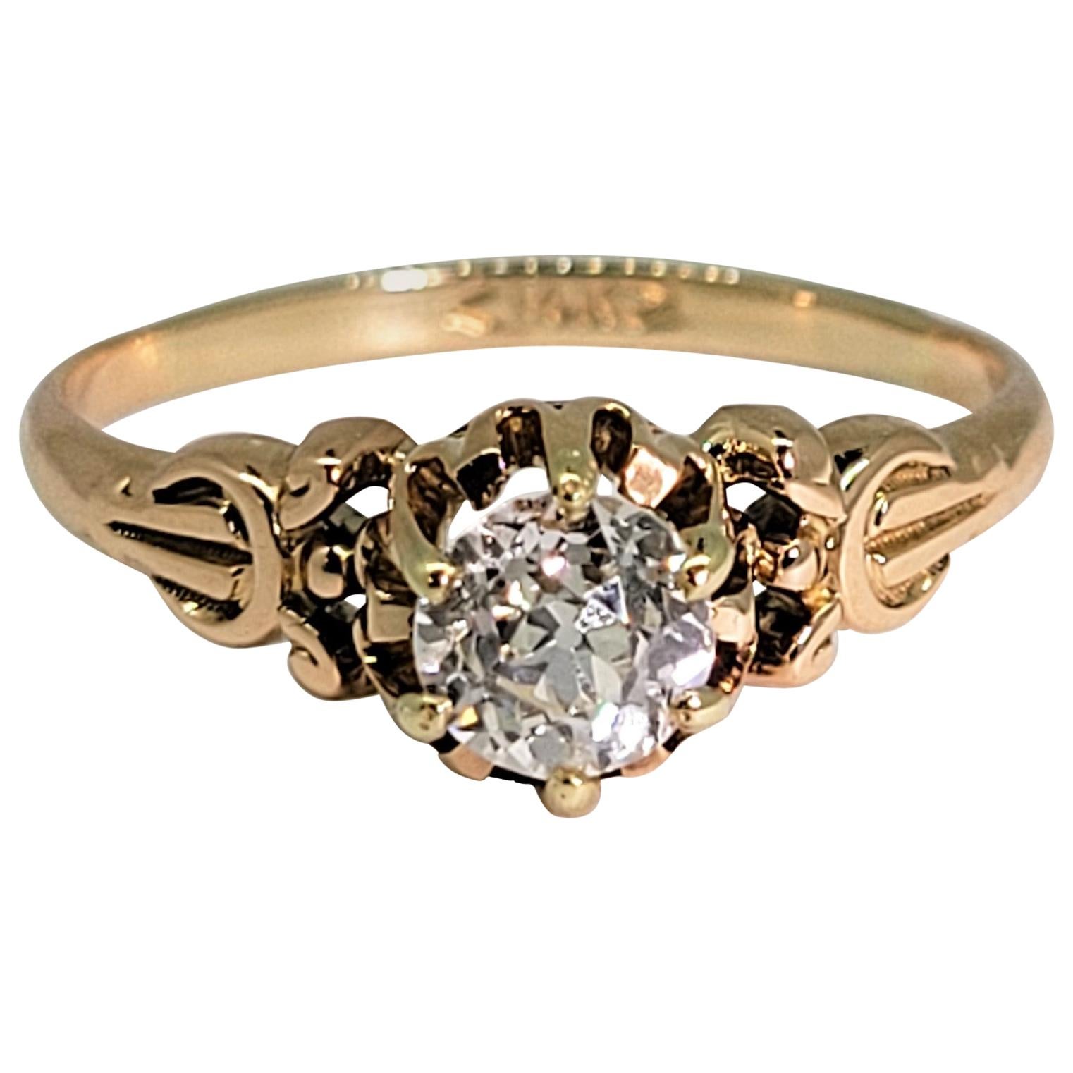 Old European Cut Diamond Ring 14 Karat Rose Gold