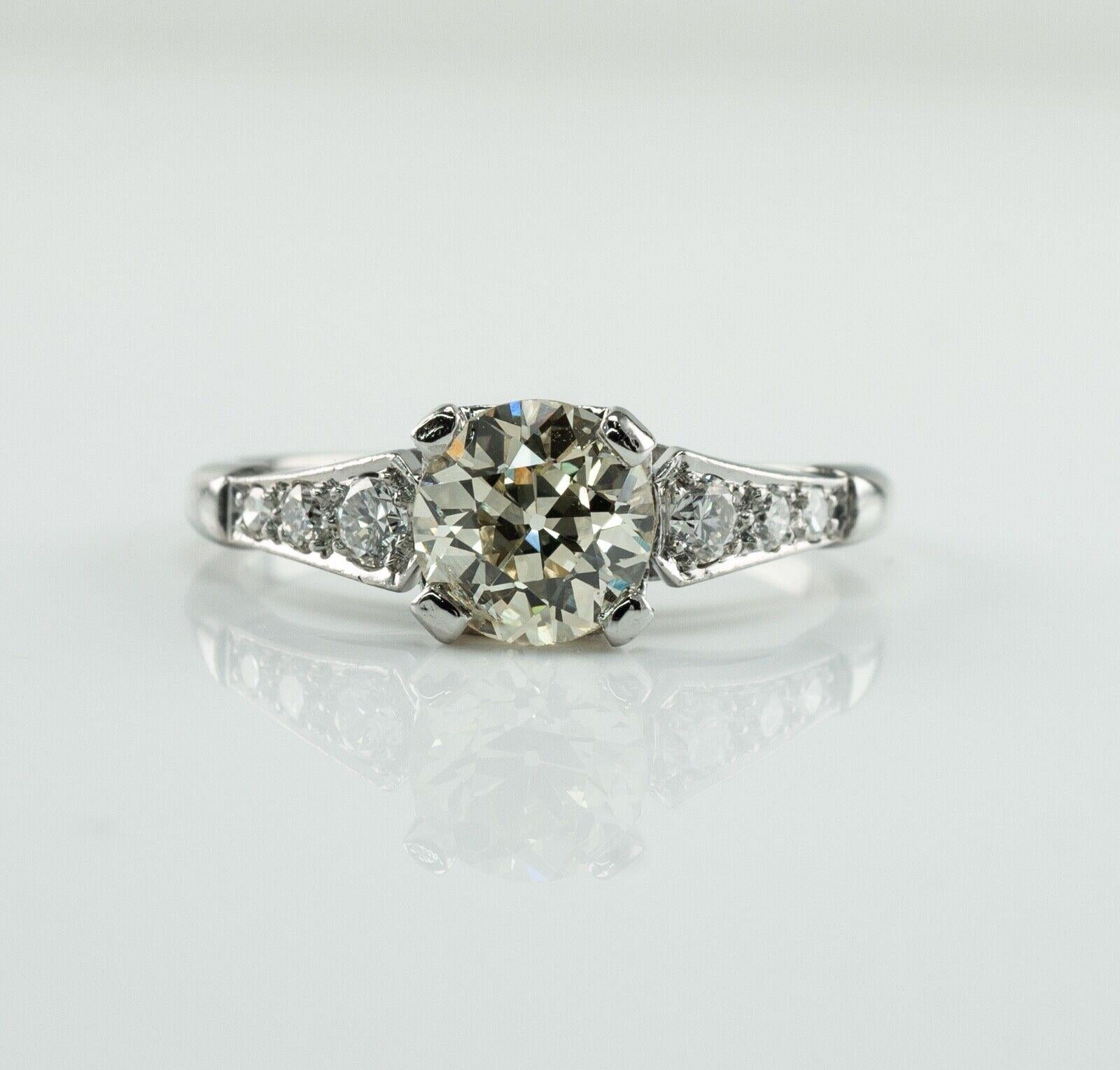 Old European Cut Diamond Ring .90ct Platinum 1.08ct TDW Vintage Engagement For Sale 5