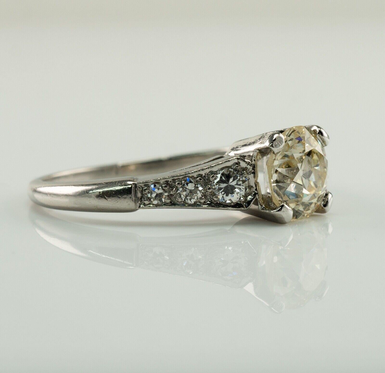 Old European Cut Diamond Ring .90ct Platinum 1.08ct TDW Vintage Engagement For Sale 1