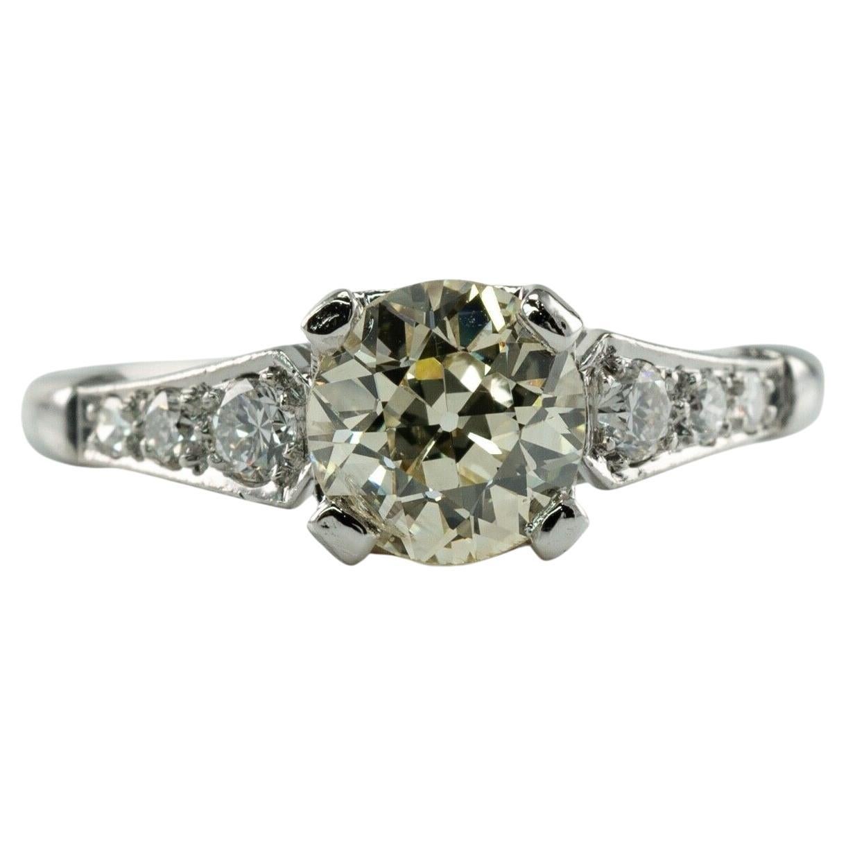 Old European Cut Diamond Ring .90ct Platinum 1.08ct TDW Vintage Engagement For Sale