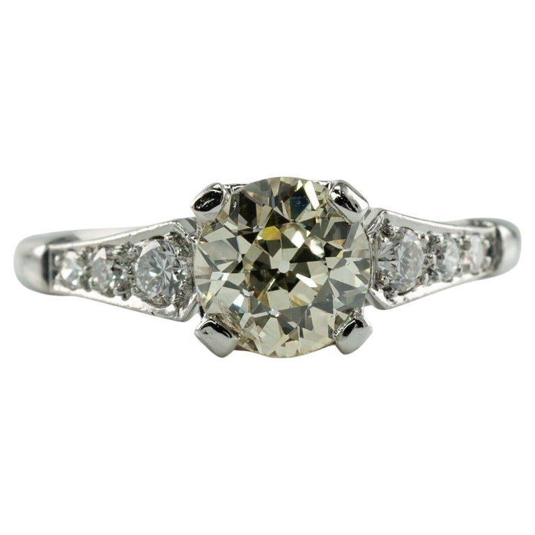Old European Cut Diamond Ring .90ct Platinum 1.08ct TDW Vintage Engagement  For Sale at 1stDibs