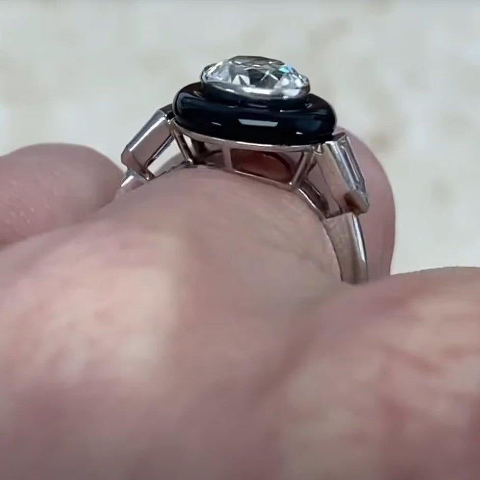 Women's Old European Cut Diamond Ring (Approx. 1.20-Carats), Onyx Halo, Platinum For Sale