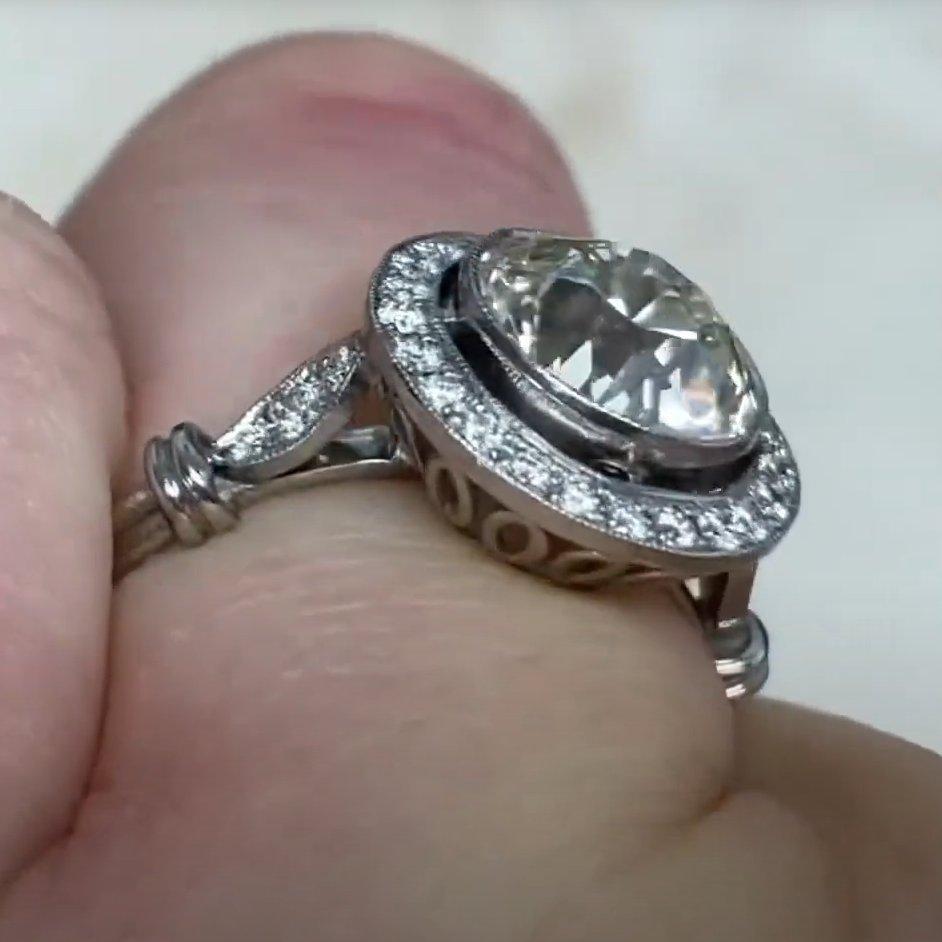 De las mujeres Anillo de diamantes talla europea antigua (aprox. 2,20 quilates), halo de diamantes, platino en venta