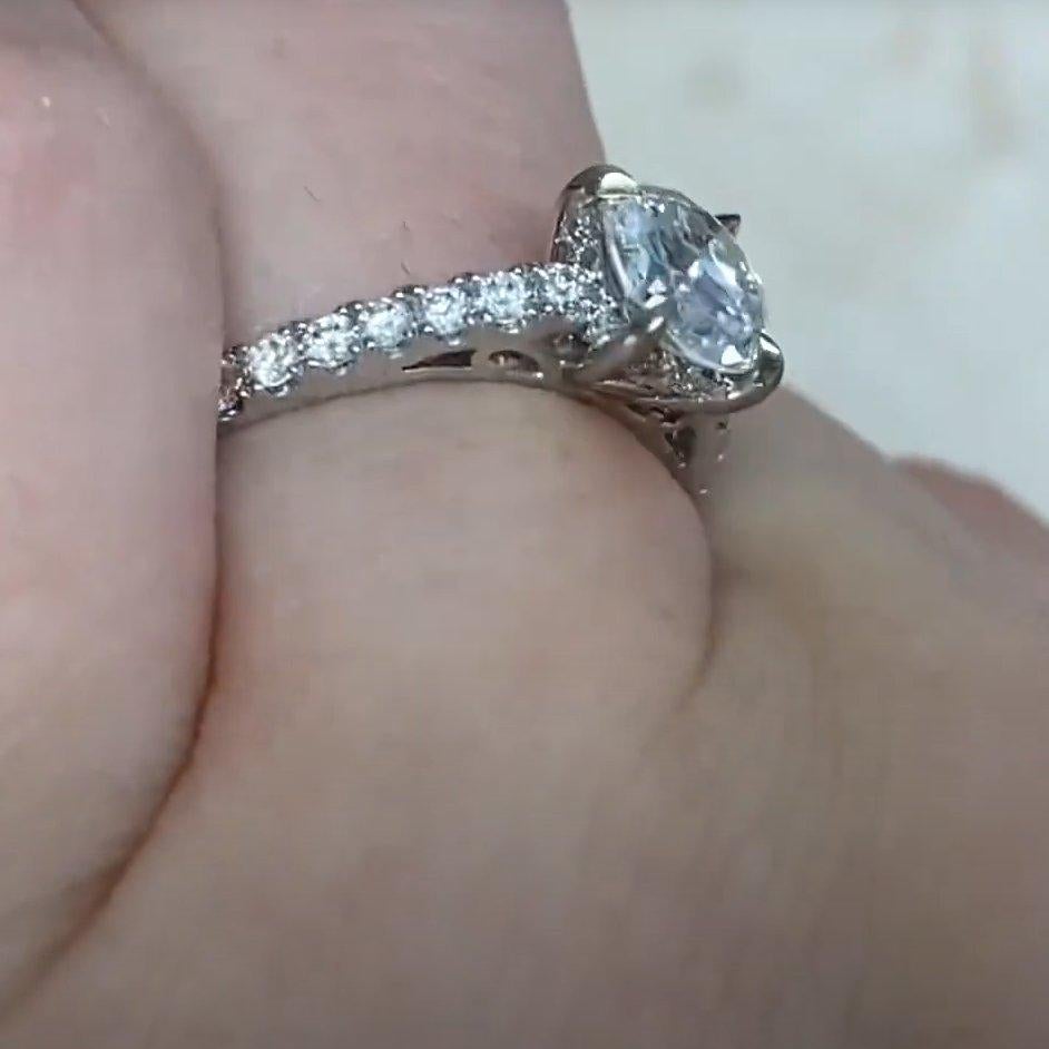Taglio antico europeo Anello con diamante vecchio taglio europeo (GIA circa 0,9 carati), oro bianco 18 carati in vendita