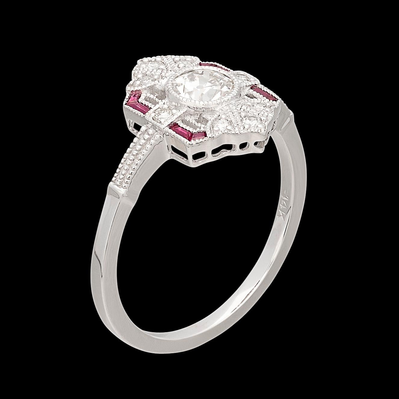 Women's Old European Cut Diamond & Ruby Ring For Sale