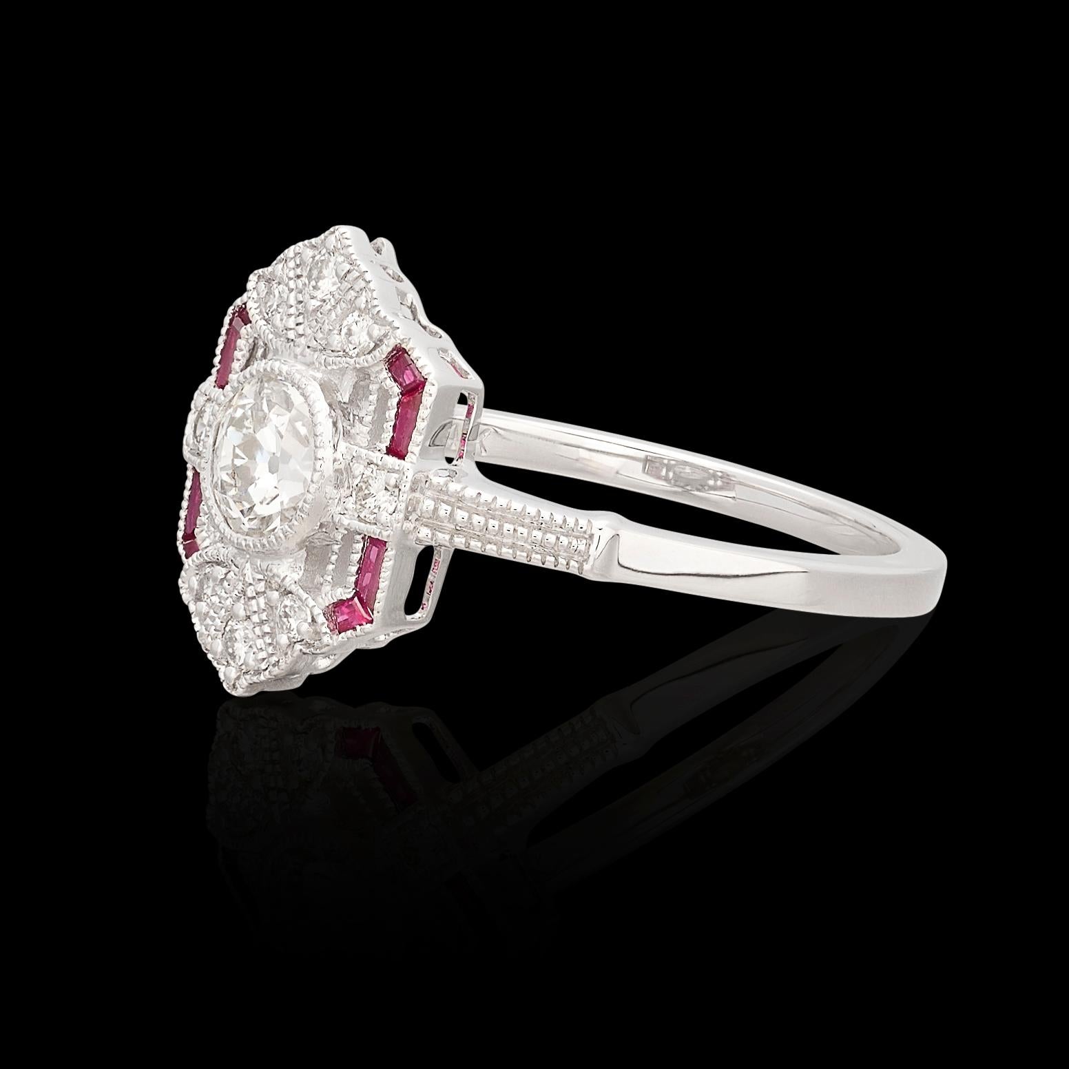Old European Cut Diamond & Ruby Ring For Sale 2