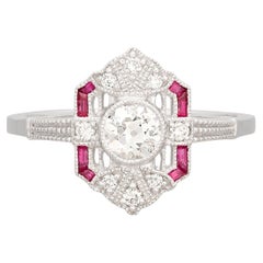 Anillo de diamantes y rubíes talla europea antigua
