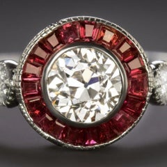 Old European Cut Diamond Ruby Target Art Deco Style Ring