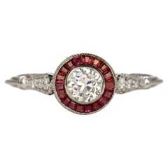 Old European Cut Diamond Ruby Target Art Deco Style Ring