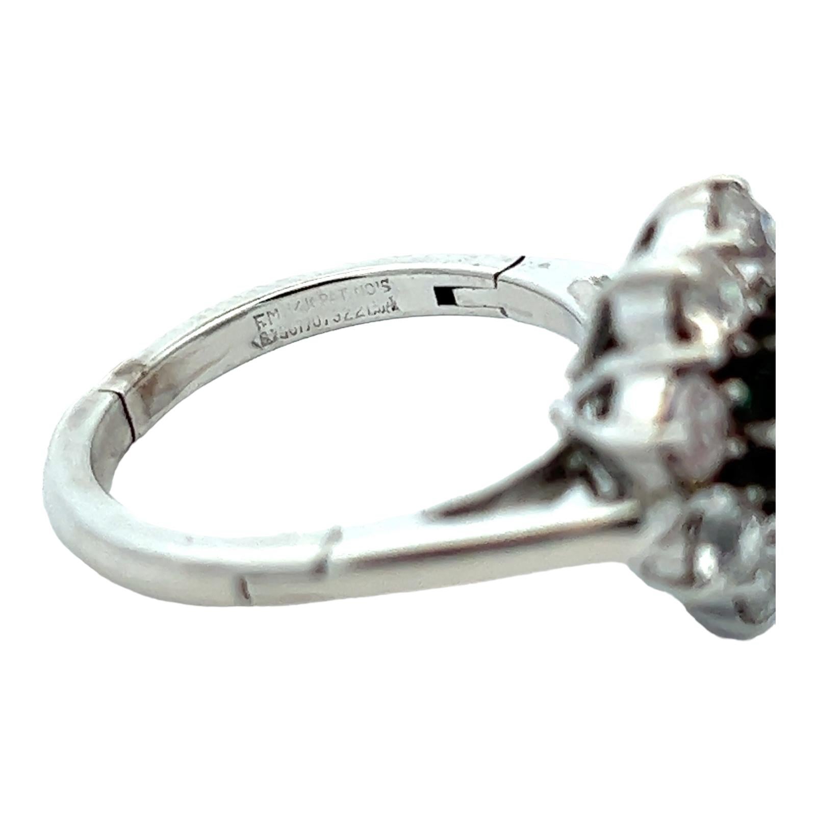Women's Old European Cut Diamond Sapphire 14 Karat White Gold Cocktail Ring Fingermate For Sale