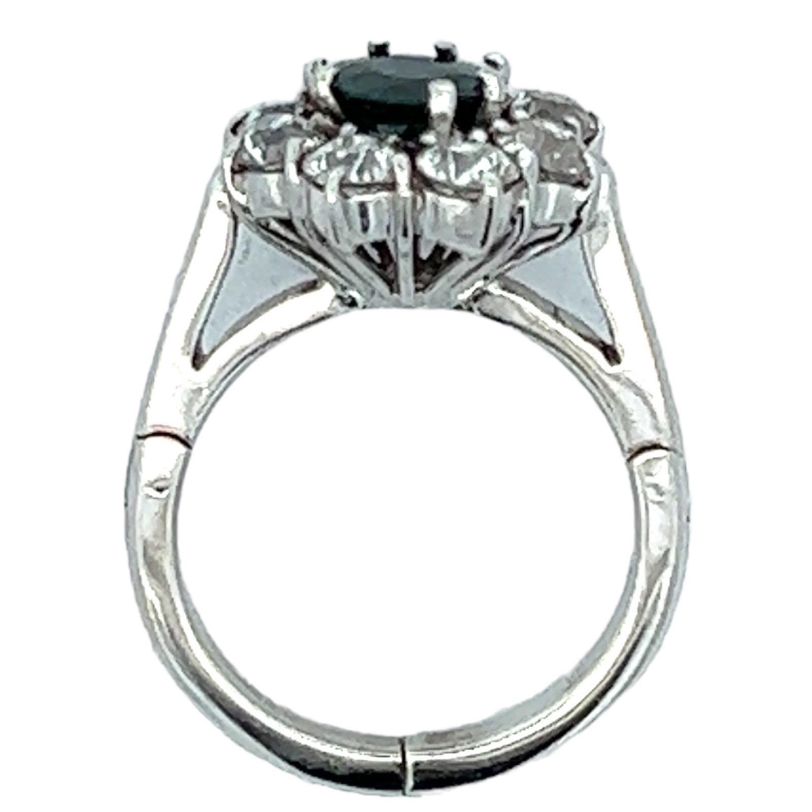 Old European Cut Diamond Sapphire 14 Karat White Gold Cocktail Ring Fingermate For Sale 1