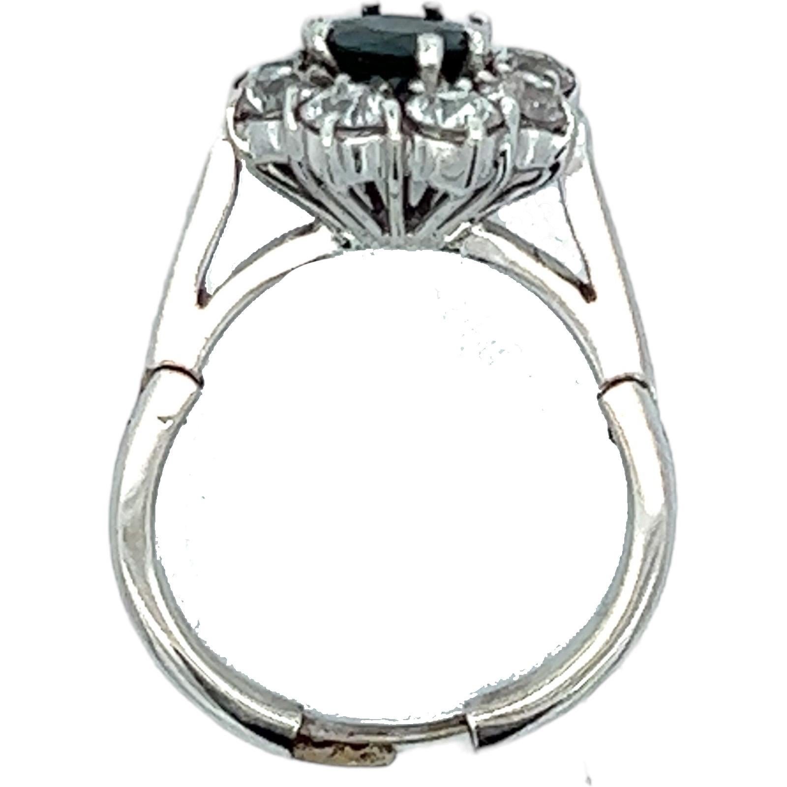Old European Cut Diamond Sapphire 14 Karat White Gold Cocktail Ring Fingermate For Sale 2