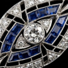 Old European Cut Diamond Sapphire Art Deco Brooch