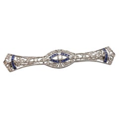 Old European Cut Diamond Sapphire Art Deco Brooch
