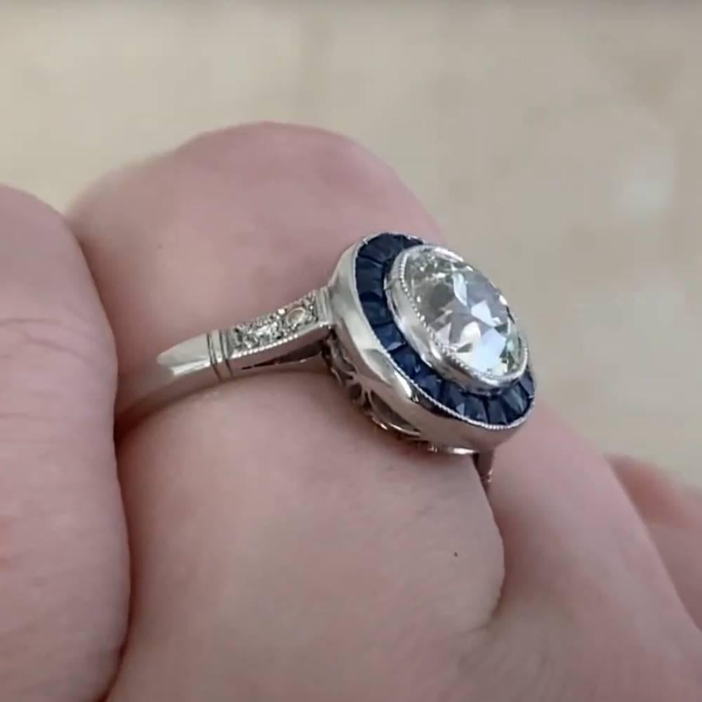 Old European Cut Diamond Sapphire Halo Ring (Approx. 1.20-Carats), Platinum In Excellent Condition For Sale In New York, NY