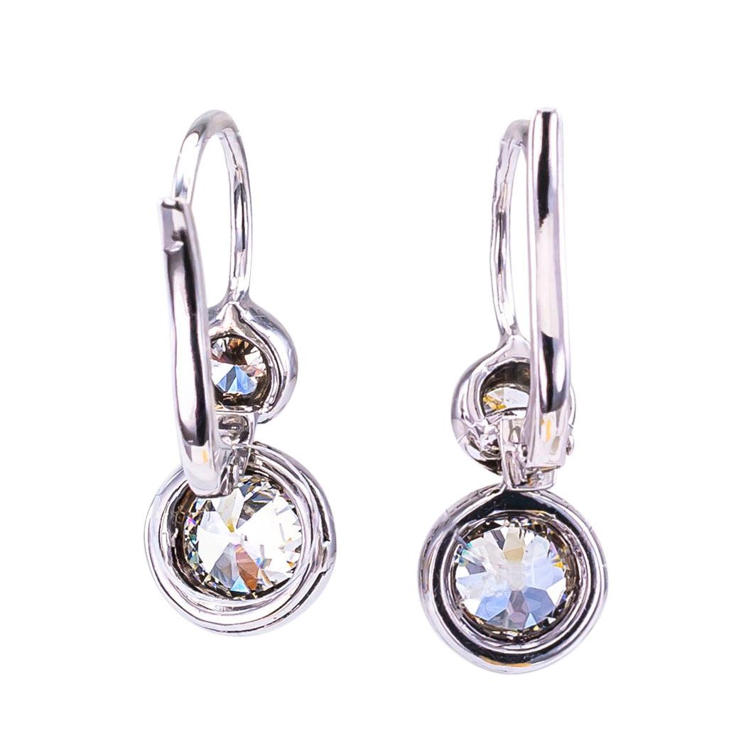 Women's Old European Cut Diamond Silver Gold Drop Earrings