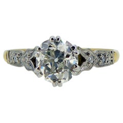 Old European Cut Diamond Solitaire Ring with Diamond Set Fancy Shoulders