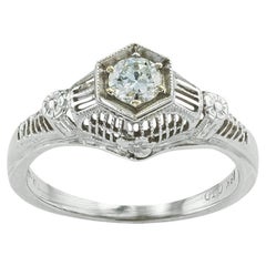 Old European Cut Diamond Solitaire White Gold Engagement Ring