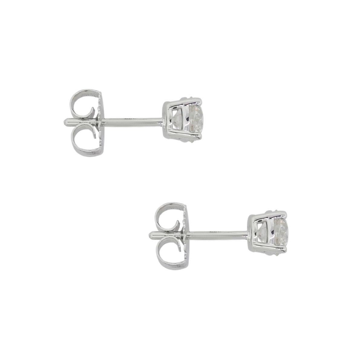 Material: 14k white gold
Diamond Details: Approximately 1.07ctw of Old European Cut Diamonds. Diamonds are G/H in color and SI in clarity.
Measurements: 0.60″ x 0.19″ x 0.19″
Earring Backs: Post friction
Total Weight: 1.3g (0.8dwt)
Additional