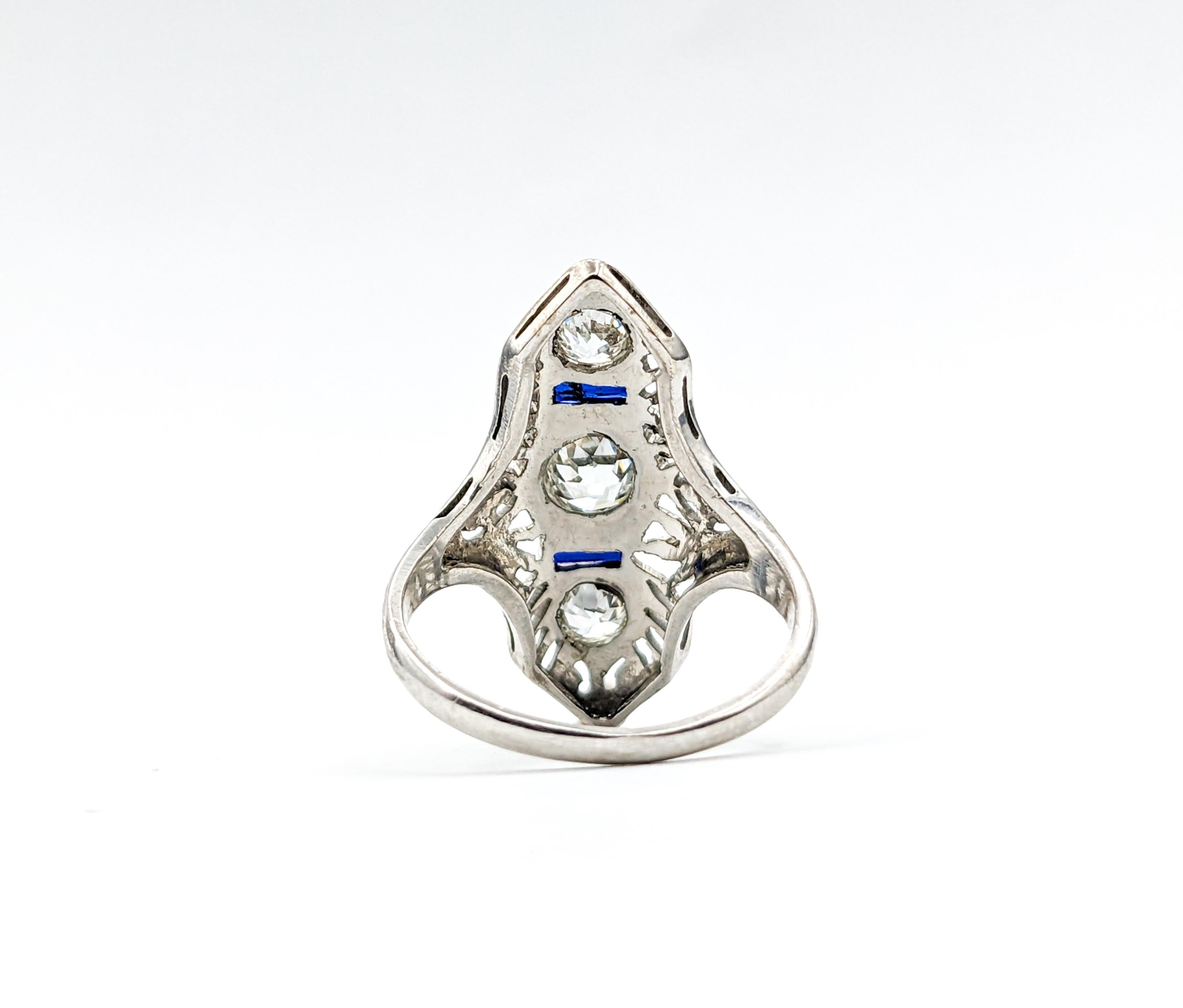 Old European Cut Diamond & Synthetic Sapphire Ring For Sale 4