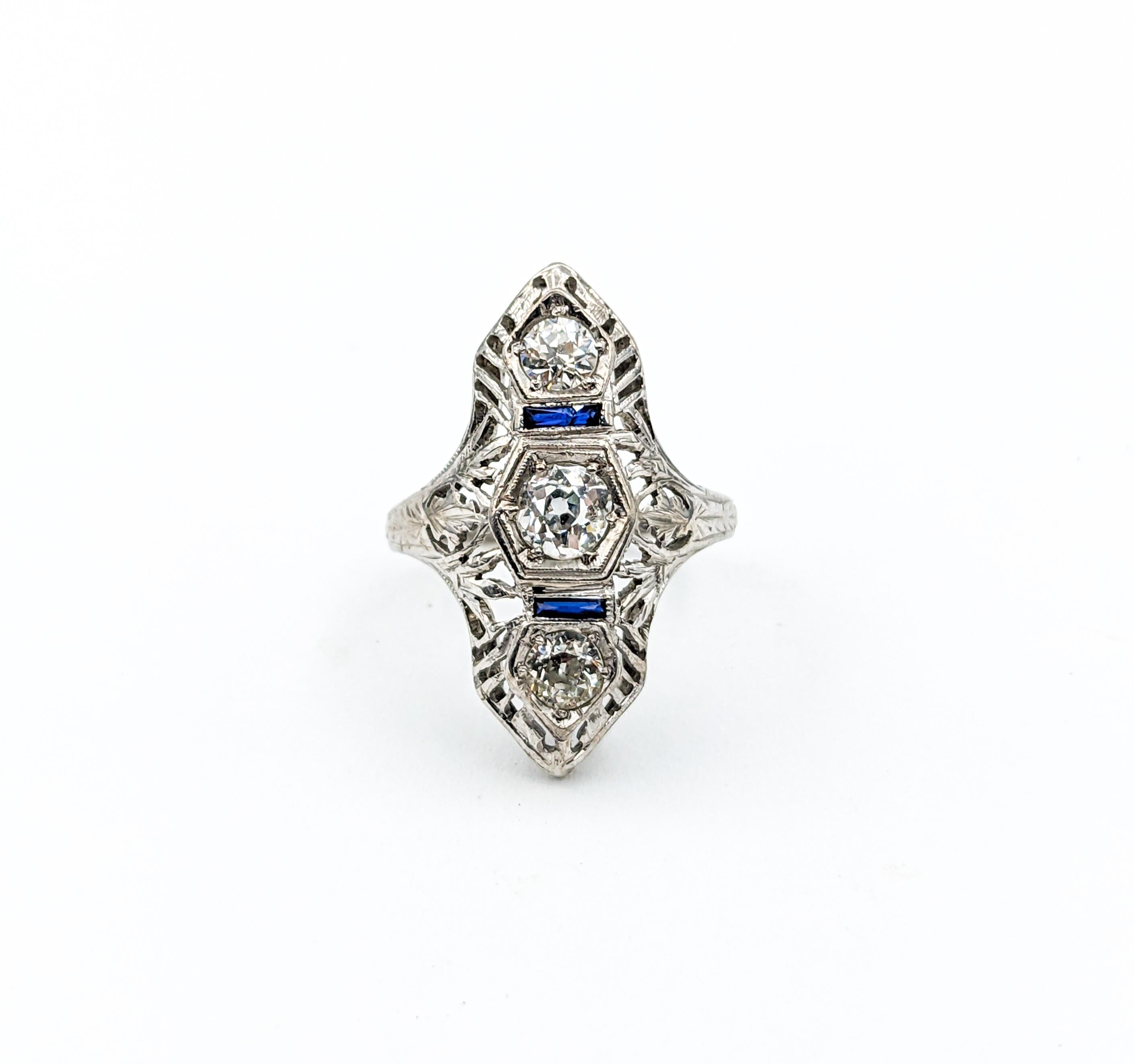 Old European Cut Diamond & Synthetic Sapphire Ring For Sale 5