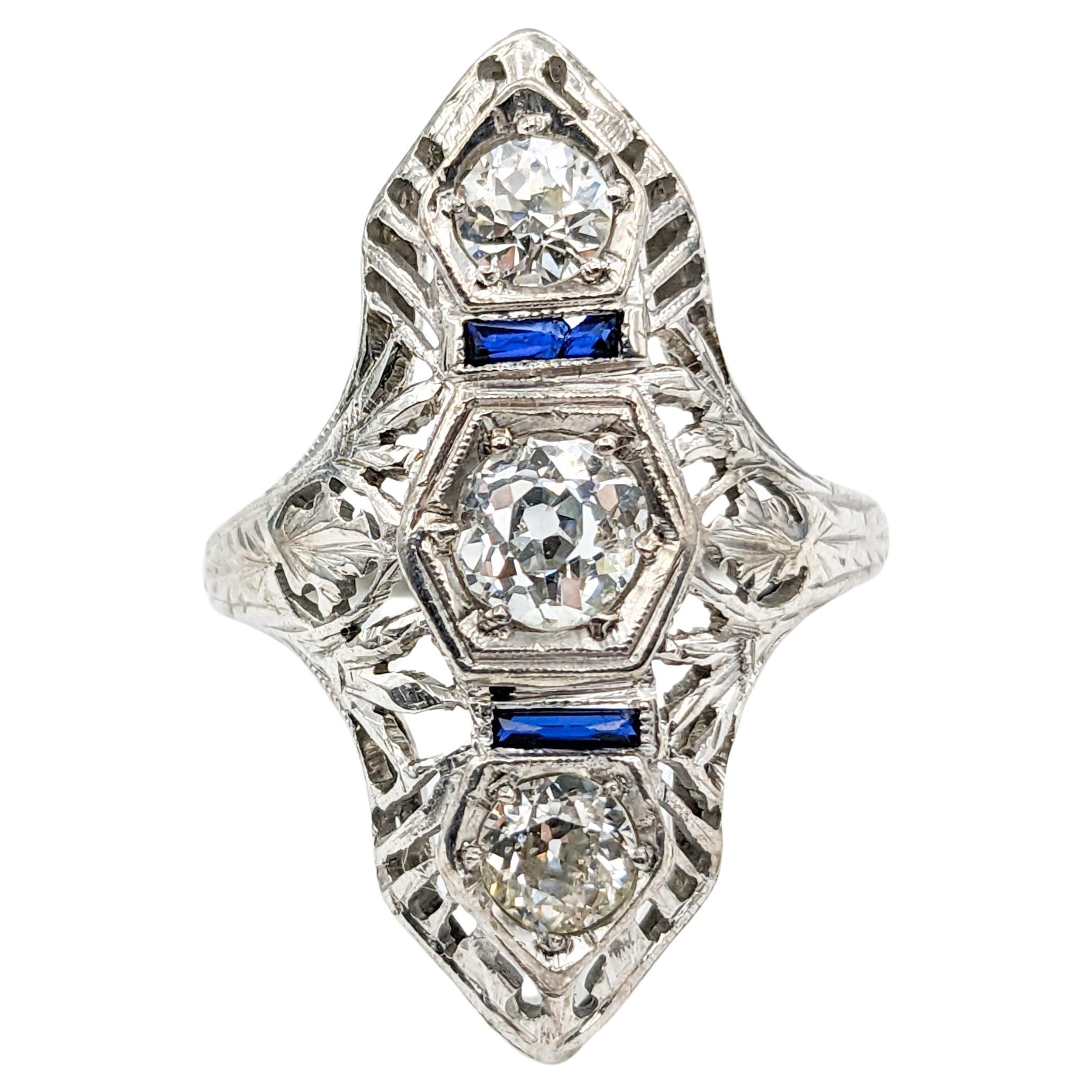 Old European Cut Diamond & Synthetic Sapphire Ring For Sale